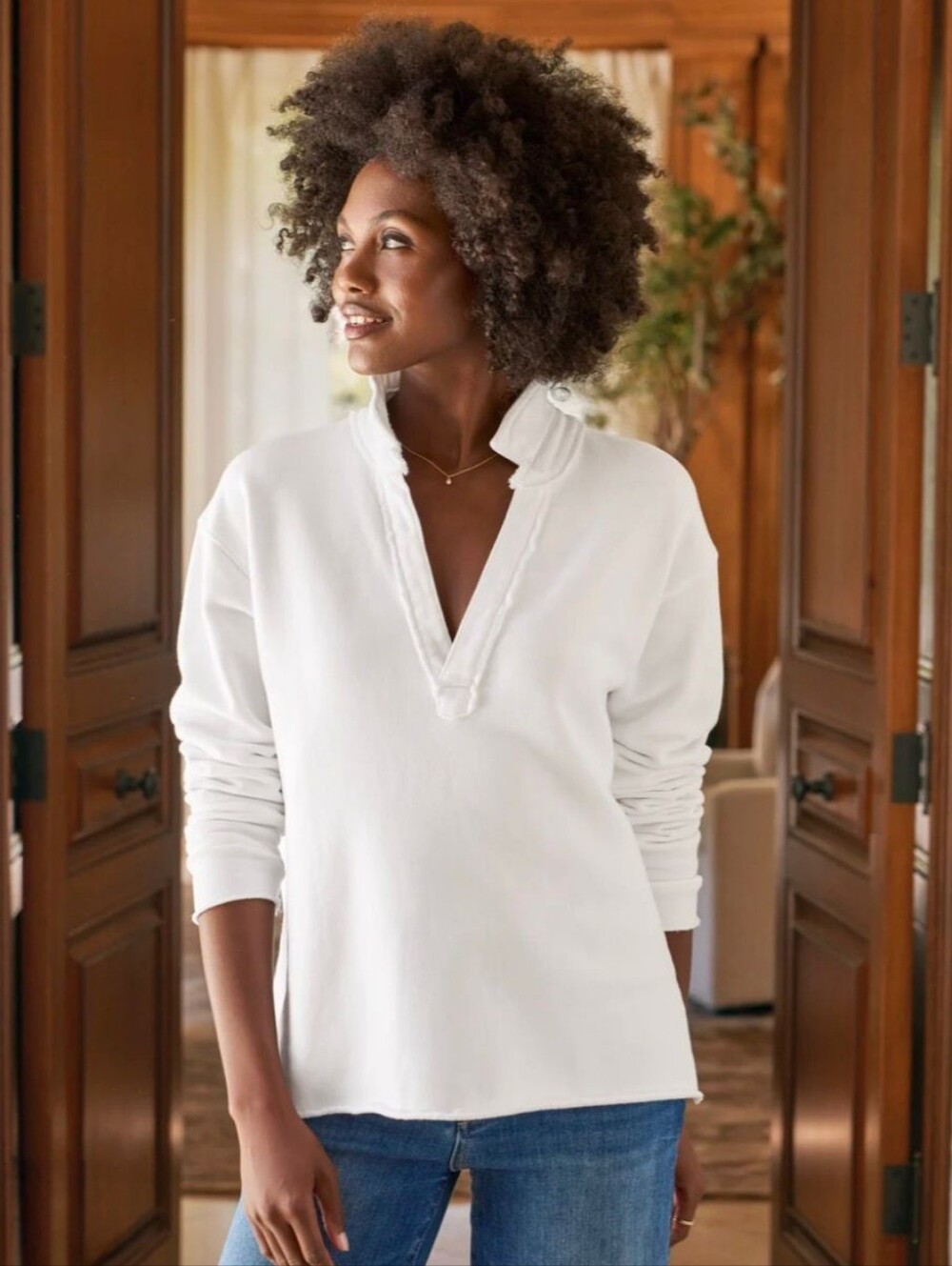 NWOT Frank & Eileen Patrick Popover Henley Long Sleeve White Top